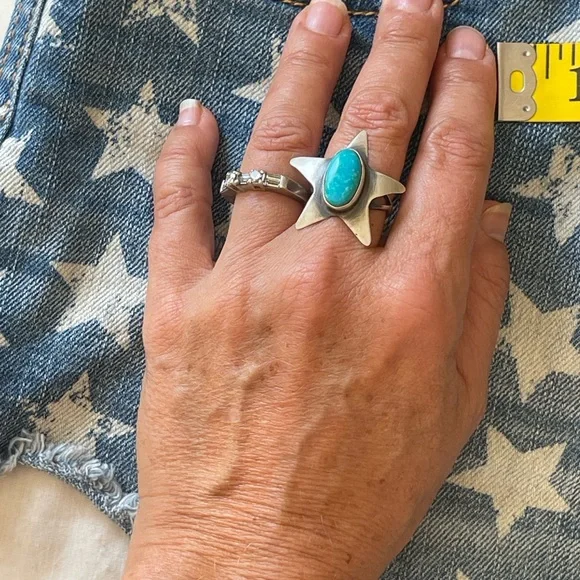 native American vintage Sterling Silver turquoise Star Ring - Picture 3 of 7